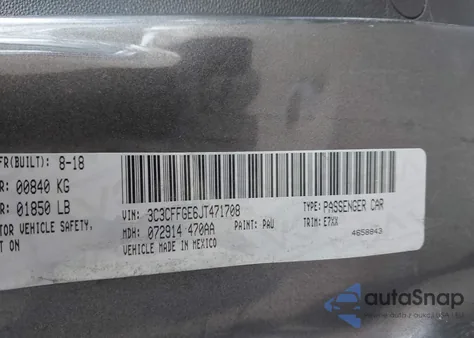 2018 Fiat 500E Battery Electric z USA, uszkodzony, nr VIN 3C3CFFGE6JT471708